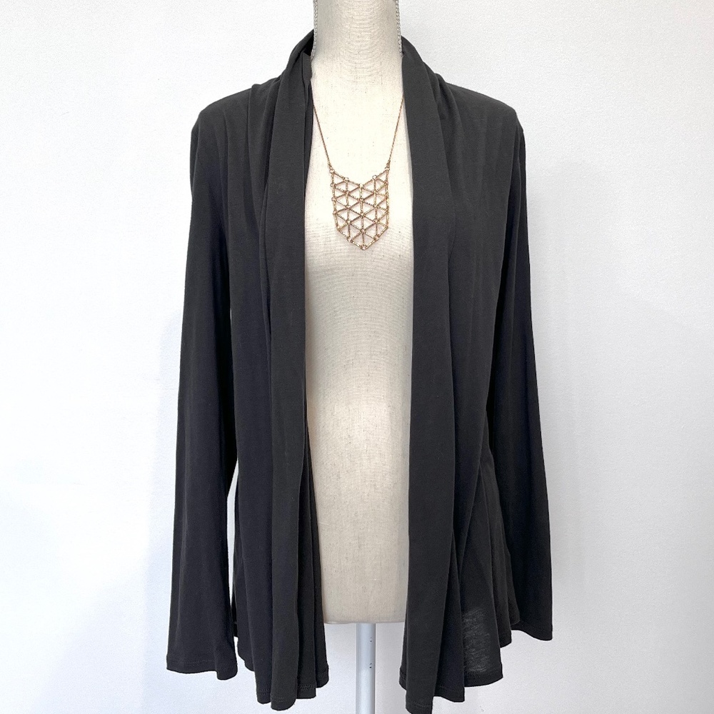 Jones NY Jersey Black Open Front Cardigan